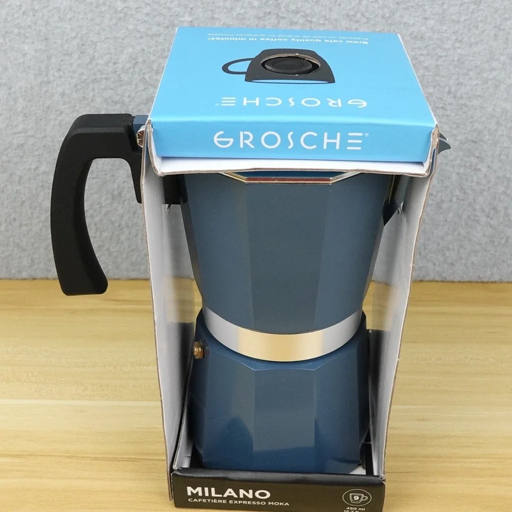 GROSCHE Milano Stovetop Espresso Maker Pot 9 Cups 450ml Blue Used Once